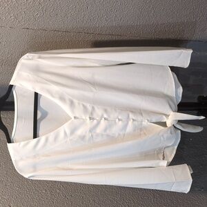 White tie front top with bell sleeve